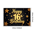 thumbnail image 3 of Yatrandify Gold Theme Happy Birthday Banner Glitter Design Stars Decor for Sweet 16 Celebration Party Decoration Event Background, 3 of 8