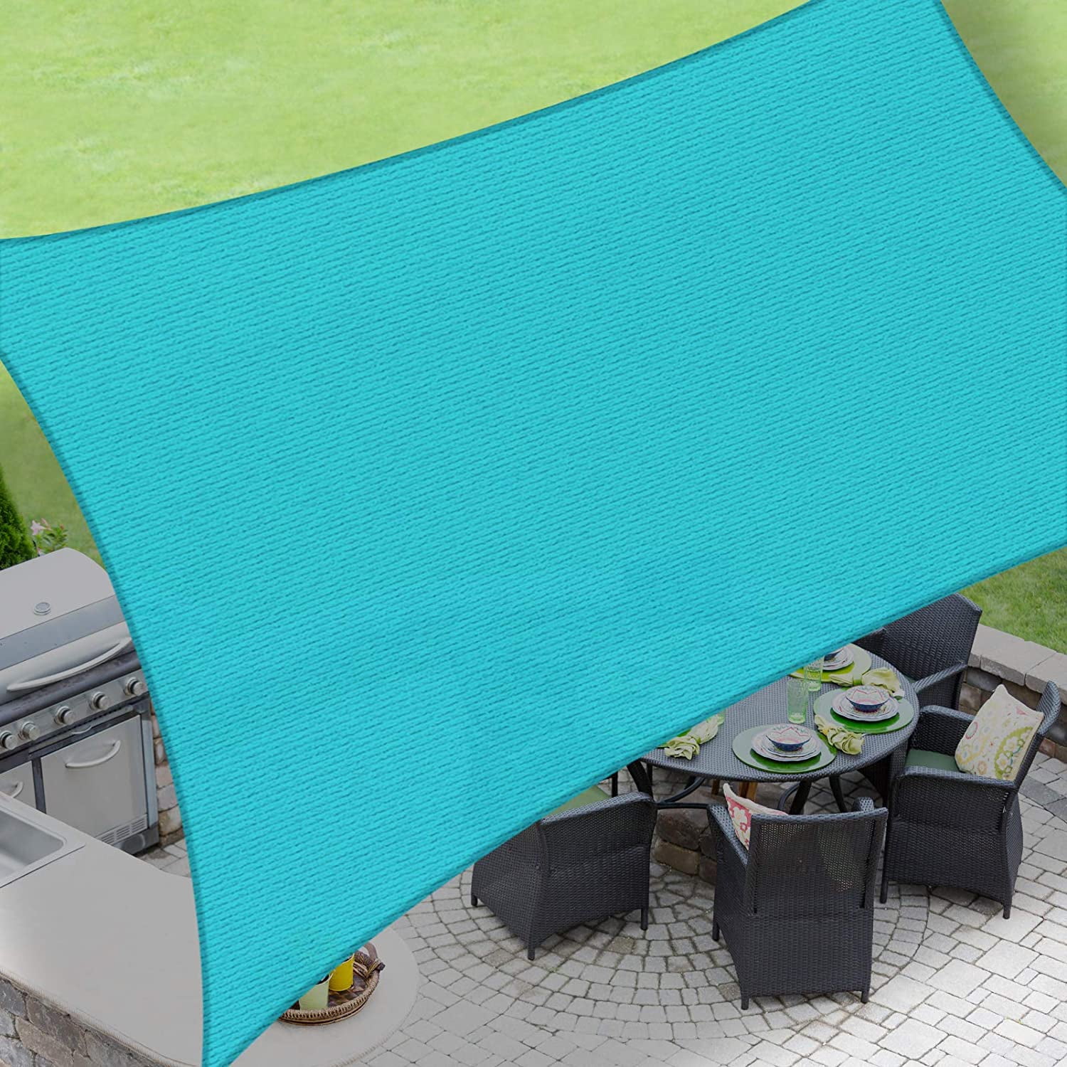 Sun Shade Sail Turquoise Permeable Pool Outdoor Canopy Awning Cover W/8'' Kit 