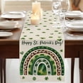 thumbnail image 3 of St Patrick's Day Table Runner, Spring Lucky Shamrock Rainbow Beige Washable Cotton Linen Table Runners 36 Inches Long, Dresser Scarf Runner for Nightstand/End Tables/Round Tables 13''x36'', 3 of 9