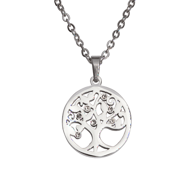 Collar para Mujer con Dije de Árbol de la Vida LuckyLy Acero Inoxidable y Zirconia Cúbica Modelo Helen Plateado UNITALLA