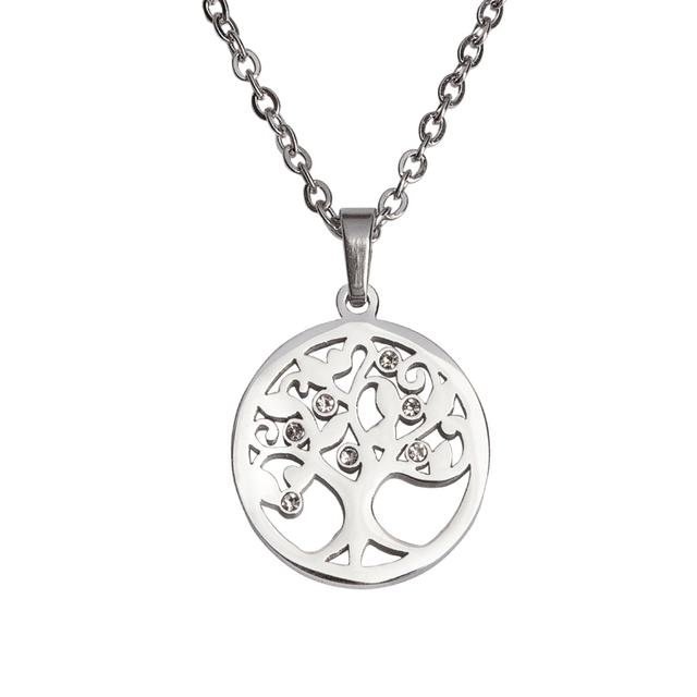 Collar para Mujer con Dije de Árbol de la Vida LuckyLy Acero Inoxidable y Zirconia Cúbica Modelo Helen Plateado UNITALLA
