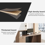 71 L-Shaped Reception Desk with Counter — Front Desk Reception Counter with Lockable Drawer, Storage Cabinet & Cable Grommet for Office, Lobby, Checkout (Walnut & Stone Gray)
