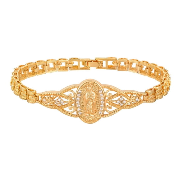 Gold Catholic Bracelet for Women-14k Gold Plated Bracelet,Hypoallergenic Non Tarnish Trendy Jewelry,Dainty Stainless Steel Cubic Zirconia Religious Baptism Virgin Mary Bracelets Gifts for Her