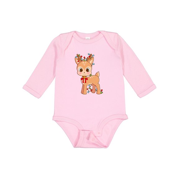 Inktastic Cute Christmas Reindeer with Christmas Lights Boys or Girls Long Sleeve Baby Bodysuit