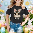 thumbnail image 2 of Easter Toddler Girls Shirt Cute Bunny Print Short Sleeve with Bow Tie Glasses Design Casual Summer Tee Black 13 Years-14 Years, 2 of 4