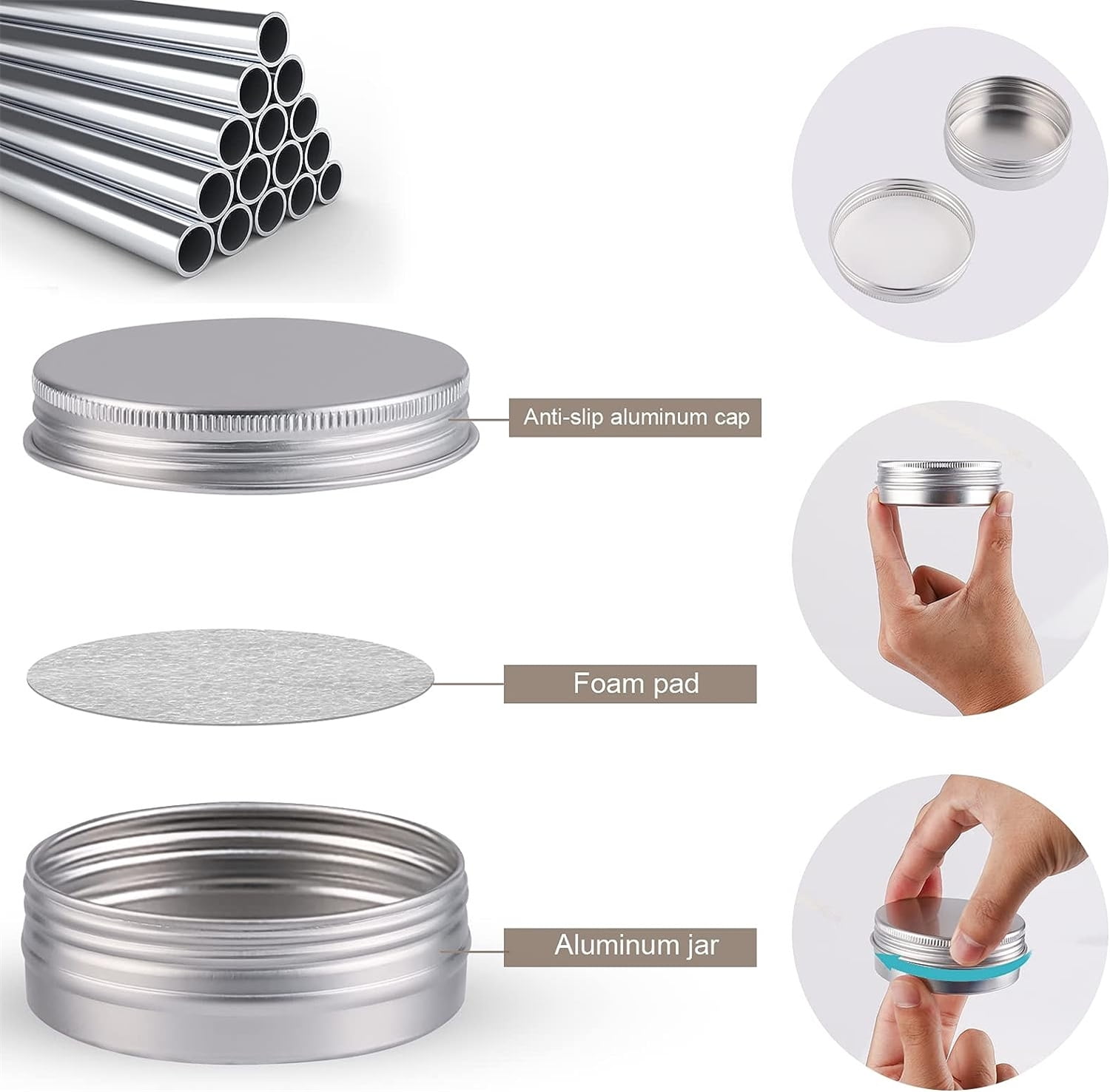 Aluminum Tin Cans, Bexikou 24Pcs 2 Oz Refillable Containers Metal Round Tins Small Tin with Screw Lid Containers Empty Travel Tins for Candles, Salve, Cosmetics, Christmas Decorations