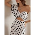 thumbnail image 4 of Black And White Polka Dot One Shoulder Wrap Maxi Dress For Women, 4 of 8