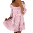 thumbnail image 3 of Vestido largo de encaje con hombros descubiertos para mujer: falda escalonada, mangas con volantes, elegante para bodas y fiestas, 3 of 6