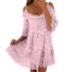 thumbnail image 3 of Vestido largo de encaje con hombros descubiertos para mujer: falda escalonada, mangas con volantes, elegante para bodas y fiestas, 3 of 6