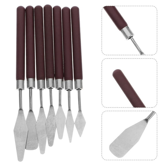 Raindrops 7 Pcs Palette Knives Set Stainless Steel Spatulas with Wooden Handles for Oil Painting on Canvas