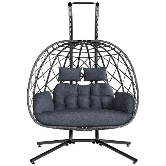 Double Egg Swing Chair with Stand, 2 Person Outdoor Indoor Hammock Hanging Chair with Cushion for Patio Living Room 650 LBS Cap