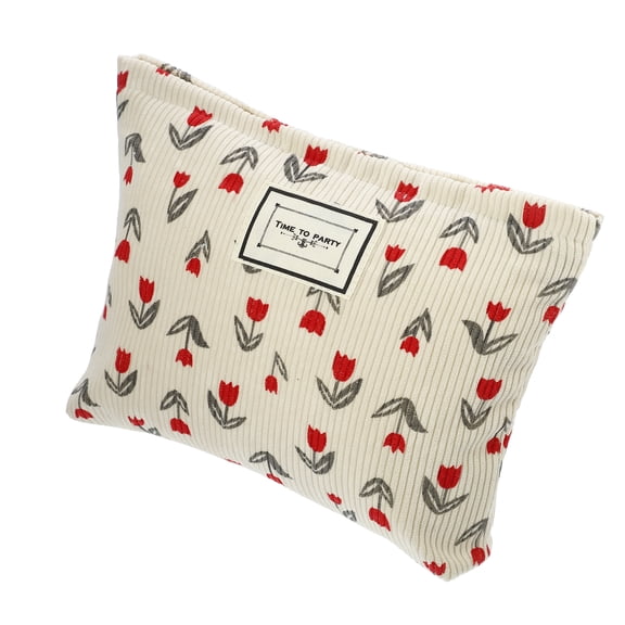 Vocoste Floral Makeup Bag Women Large Capacity Makeup Pouch Cosmetic Pouch Beige Red 10.12"x8.07"