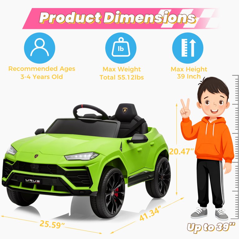 Lamborghini 12V Kids Ride On Car with Remote Control, Battery
