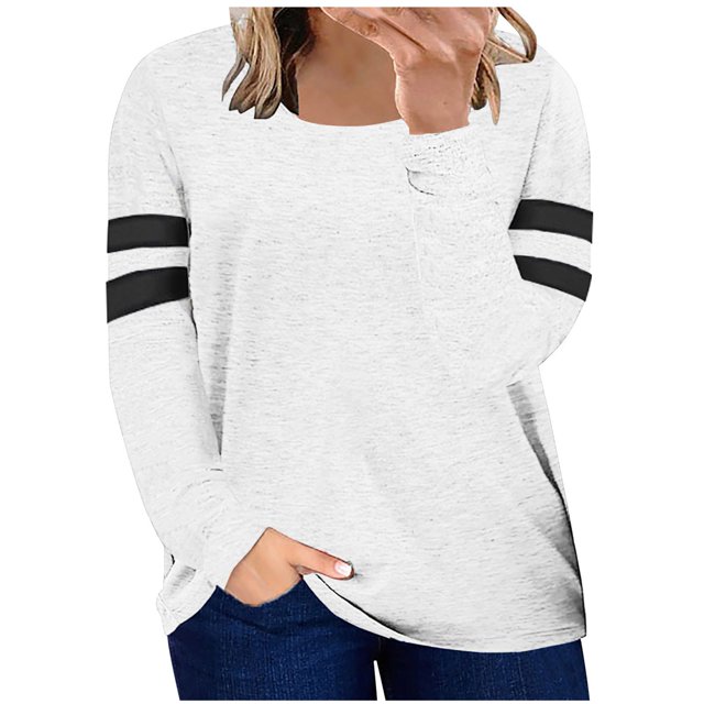 Blusa de manga larga que combina con todo el cuello redondo cómoda de ocio de moda para mujer Pompotops FGAJ10179