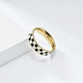 thumbnail image 3 of PAURO Women 8MM Stainless Steel Checkerboard Rings Black White Chessboard Couple Statement Band Gold Plated Black White Size 7, 3 of 5
