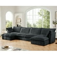 thumbnail image 3 of Cloud Couch Sectional U-Shape 4 Seater Sofa, Corduroy Living Room Couch with Wide Deep Seats & French Edges, Modular Sofa with Big Pillows, Slipcovered Gray, 3 of 13