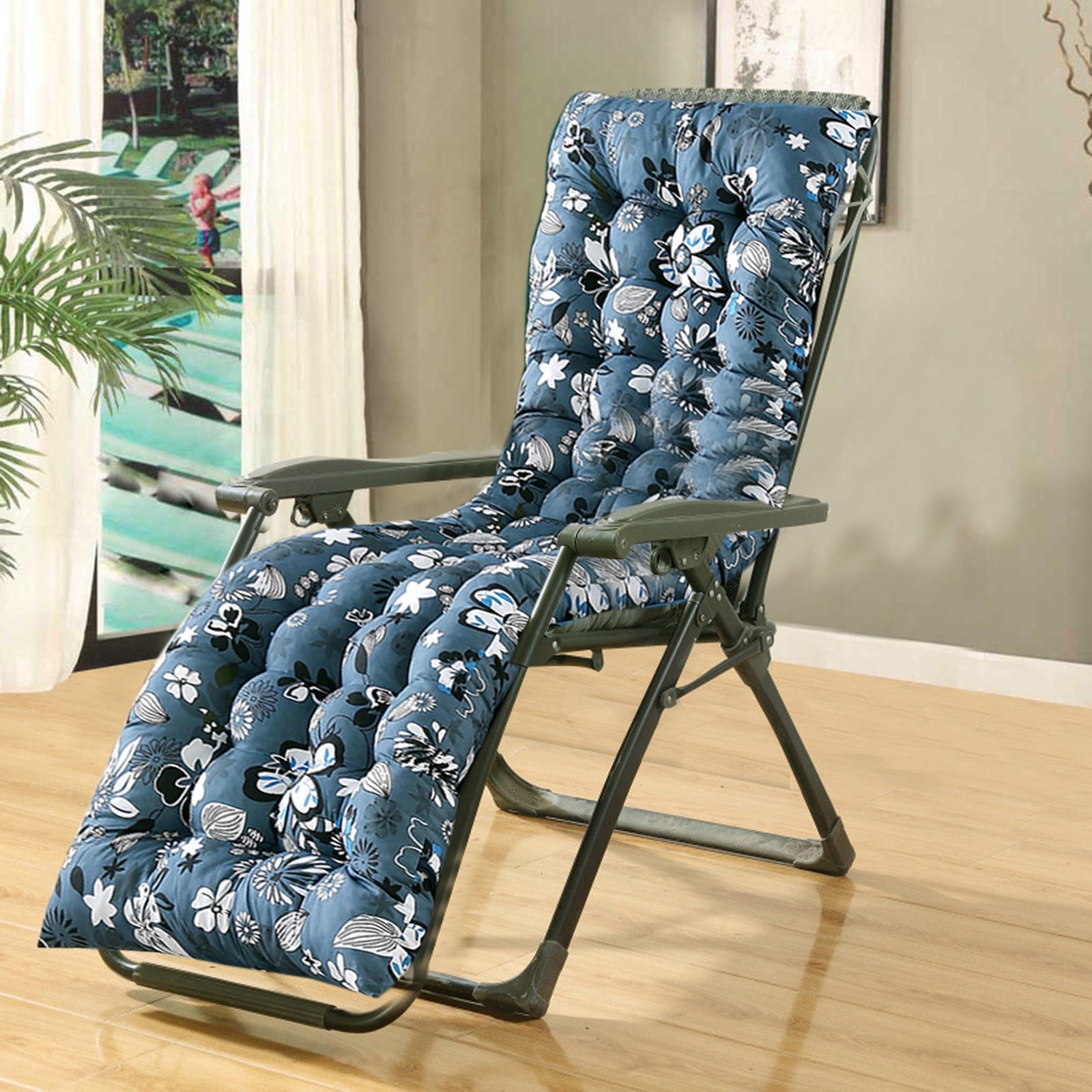 Zhourta 19x62 Inch Outdoor Water Resistant 2 or 3 Seat Bench Cushion, Indoor Fade Resistant Pad Navy Flowers, Patio Furniture Pad Indoor Outdoor Use