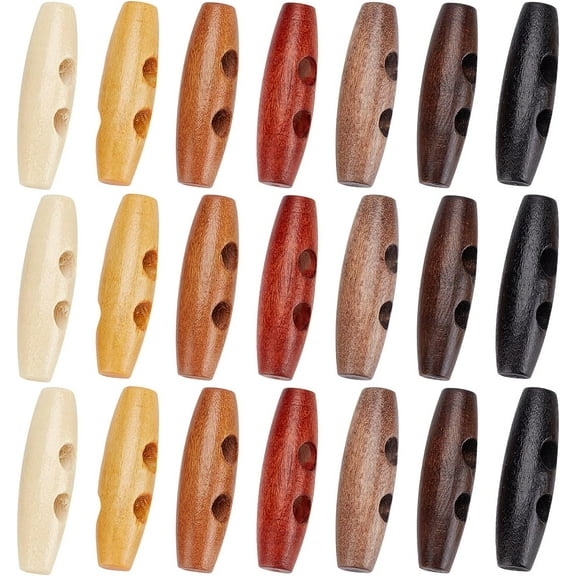 70Pcs Oval Wooden Buttons Horn Toggle Shape Buttons Accessories 2 Holes Wood Sweater Coats Buttons for Jacket Clothing Sewing DIY Art Craft Projects 7 Colors