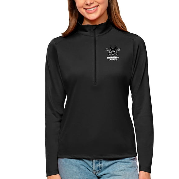 Women's Antigua Black Las Vegas Desert Dogs Tribute Quarter-Zip Pullover Top
