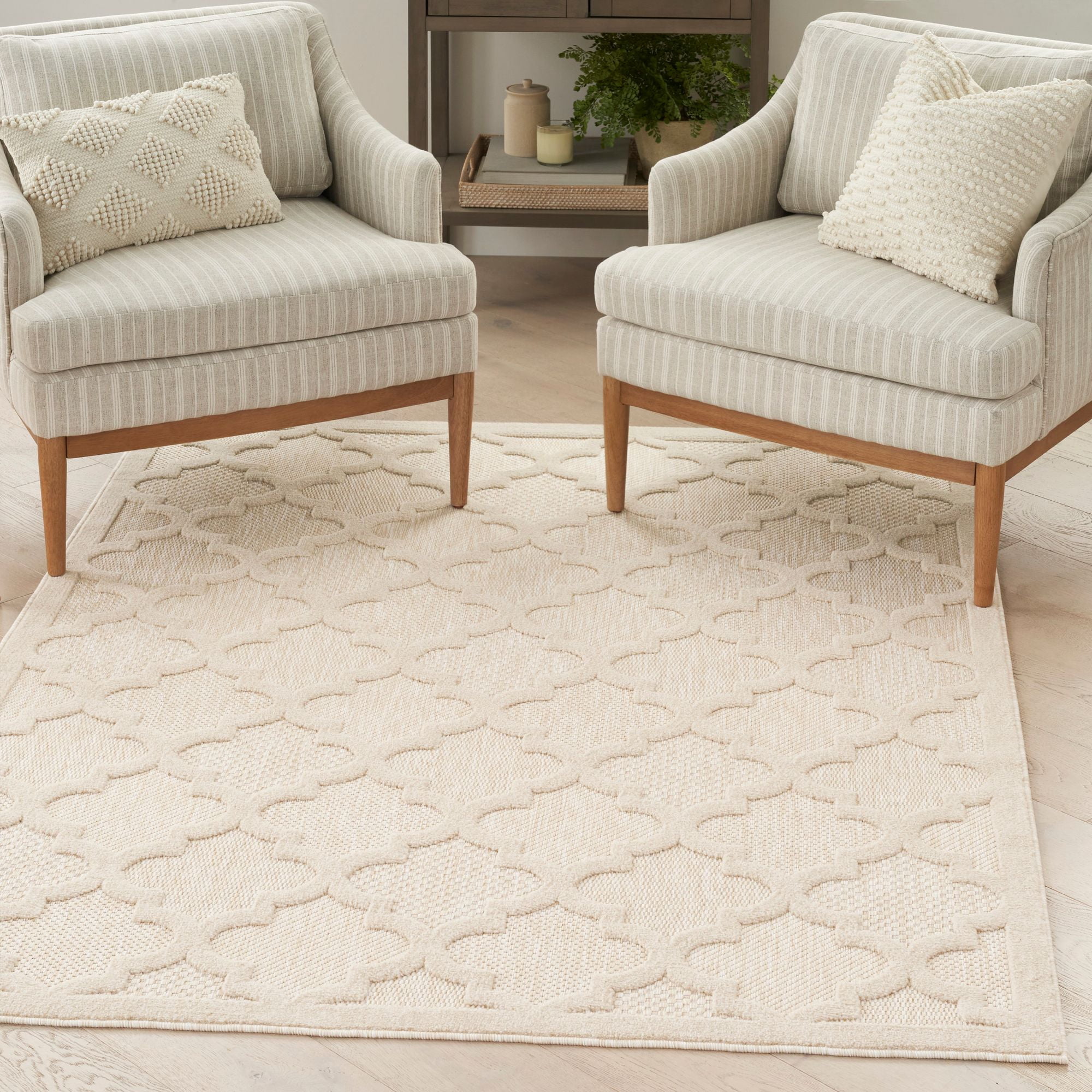 Nourison Easy Care 5' x 7' Cream Modern Flatweave Indoor/Outdoor Rug