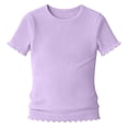 thumbnail image 5 of YDFCWXW Toddler Baby Girls Summer Lettuce Ribbed Knit Short Sleeve T-Shirts Solid Color Casual Blouse Tops (Purple, 11-12 Years), 5 of 6