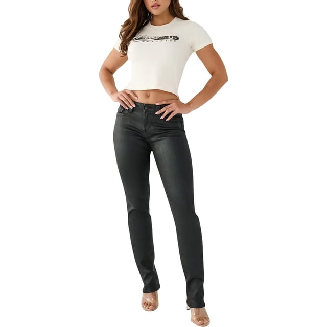 True Religion Jeans Droits Enduits Billie pour Femmes, Noir, 28