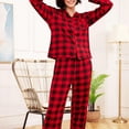 thumbnail image 6 of Monfince Women Pajamas Set Long Sleeve Plaid Sleepwear Button Down Shirt Pants Lounge Sets Soft Slim Pj Nightwear, 6 of 7