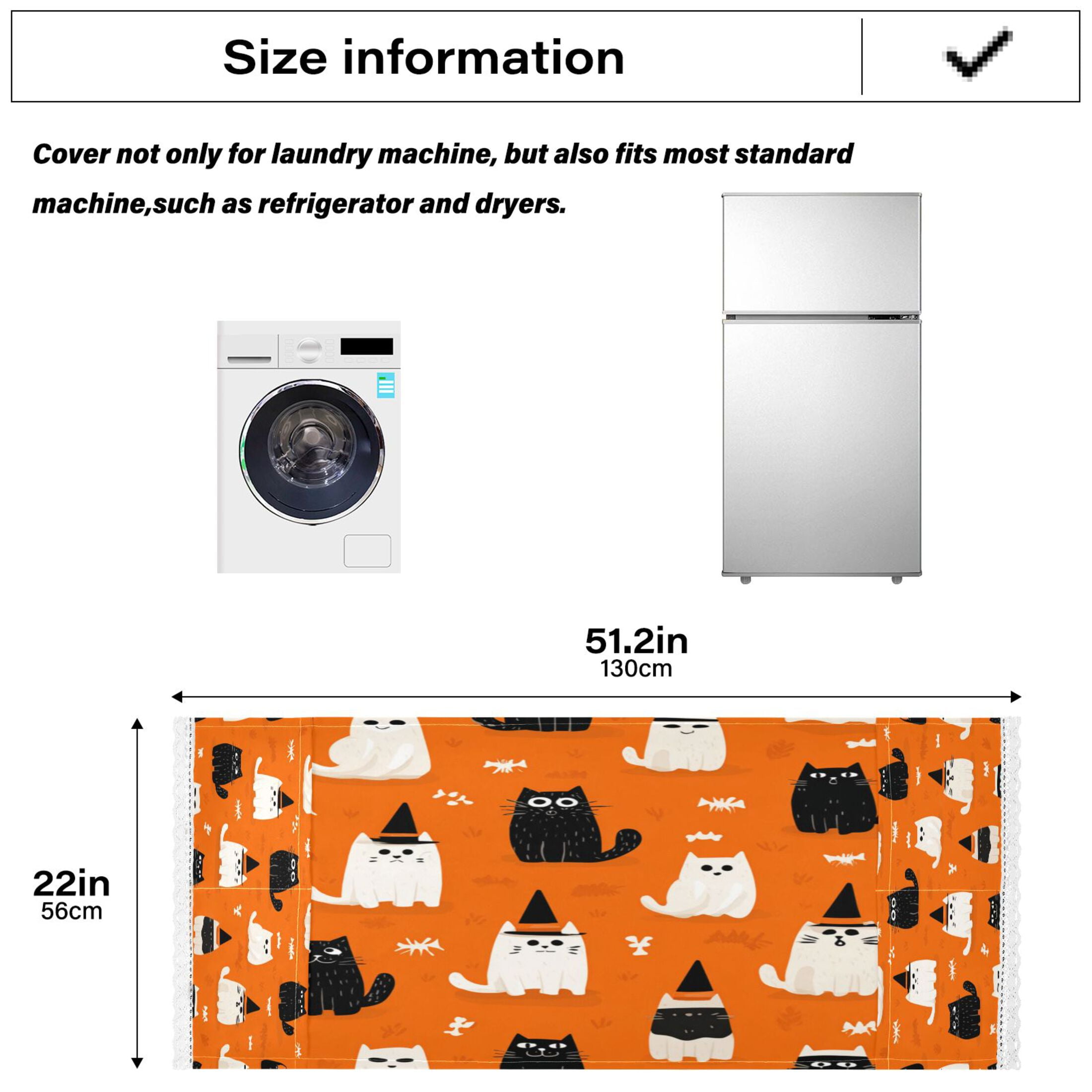 Dustproof Washing Machine Cloth Washer and Dryer Top Covers, Fridge Dust Cover, With Storage Bags Black Cat and White Cat
