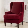 thumbnail image 4 of 2 Piece Stretch Wingback Chair Cover Jacquard Wing Chairs Slipcover with Elastic Bottom Red One Size, 4 of 8