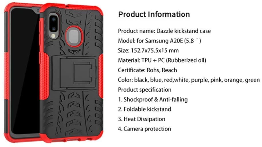 Sturdy Protective Case with Kickstand for Samsung Galaxy A10e//A20e KimBoo Shockproof Galaxy A10e//A20e Case Rugged Tirey Feel Black