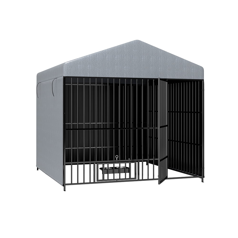 YINGYING Large Outdoor Dog Kennel, Dog Crate Heavy Duty Wire Metal Dog Playpen with Roof Cover Dog Enclosure (6.6'L x 6.6'W x 6.4'H)