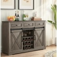 thumbnail image 2 of FESTIVO Wine Bar Cabinet w/Sliding Barn Door, 60" Kitchen Coffee Bar Cabinet w/Wine & Glass Rack, Storage Shelves, 3 Drawers, Rustic Large Buffet Sideboard for Dining Room, Brown Color, 2 of 7