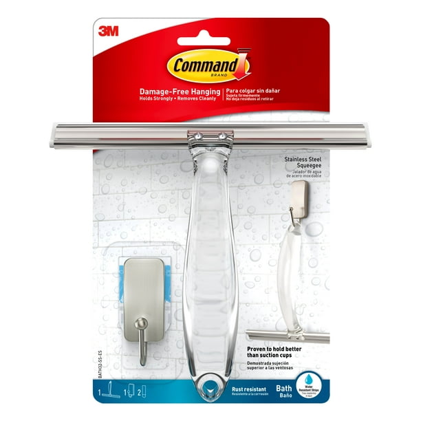 Command Shower Squeegee, Satin Nickel, 1 Squeegee, 1 Hook