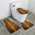 thumbnail image 1 of ABPHQTO Carretera a través del bosque de otoño Juego de alfombras de baño de 3 piezas Alfombra de baño Alfombra de contorno y tapa de inodoro, 1 of 2