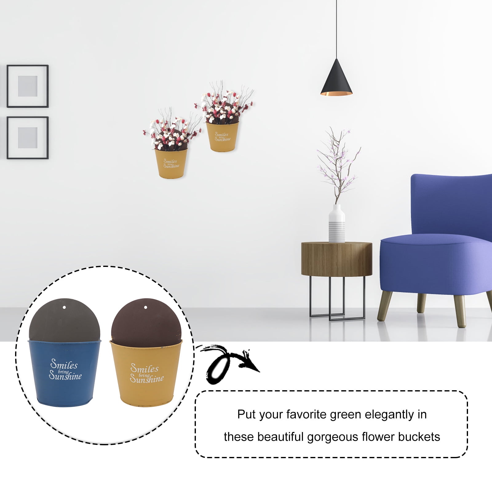 WHAMVOX  2 Pcs Planter Wall Mounted Tin Hanging Flower Pot Pots