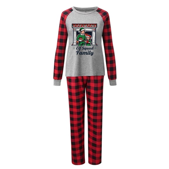 REORIAFEE Matching Christmas Pajamas for Family 2 Piece Loungewear Long Sleeve Top and Pant Plaid Soft Lightweight Sleepwear Gray S-2XL