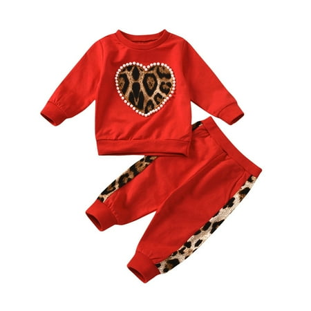 

Toddler Kids Children Baby Girls Long Sleeve Leopard Print Sweatshirt Tops Blouse Patchwork Pants Trousers Outfits Set 2PCS Clothes Matching Baby Gear