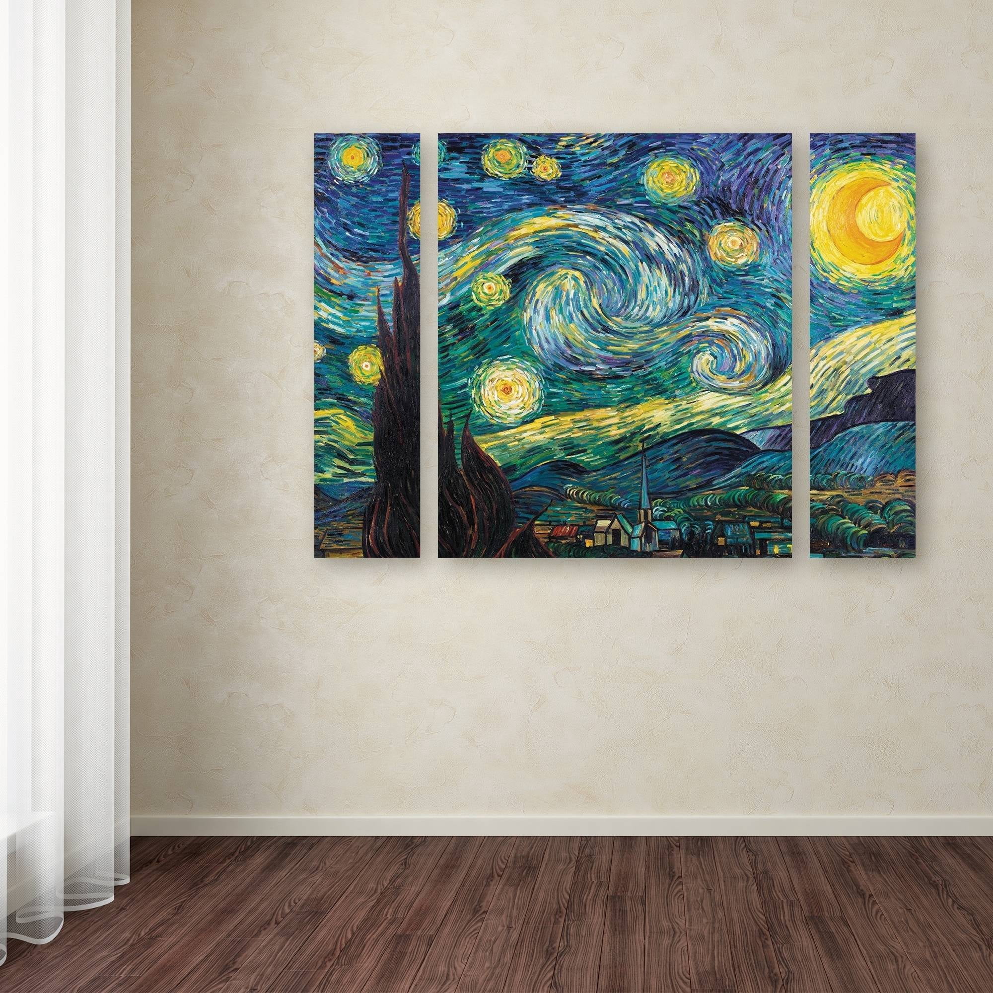 Trademark Fine Art "Starry Night" Canvas Art by Vincent van Gogh Three Panel Set