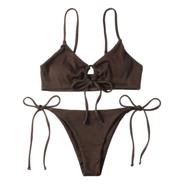 Conjunto de bikinis de traje de baño para mujer, parte superior de bikinis con cordón y parte inferior lateral con lazo ajustable, conjunto de trajes de baño de dos piezas