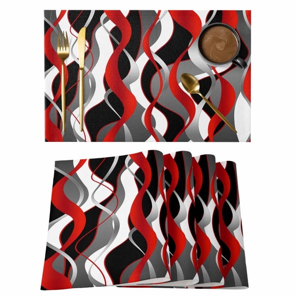 Red Stripe Placemats Set of 2, Cotton Linen Fabric Place Mats, Grey White Ombre Geometric Modern Abstract Washable Decorative Table Mats Protector for Home Kitchen Dining Wedding Party Coffee Tables