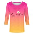 thumbnail image 4 of QATAINLAV Hauts à Manches 3/4 pour Femmes T-Shirts Graphiques en Coton Basiques Imprimé Dégradé Tendance Blouse Mignonne Décontractée Col Rond Chandail Automne Économies Rose Vif P, 4 of 6