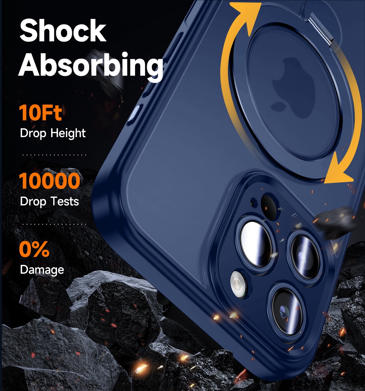 Magic John Phone Case for iPhone 14 Pro Rotatable Ring Kick Stand Magsafe Charging Shockproof Cover