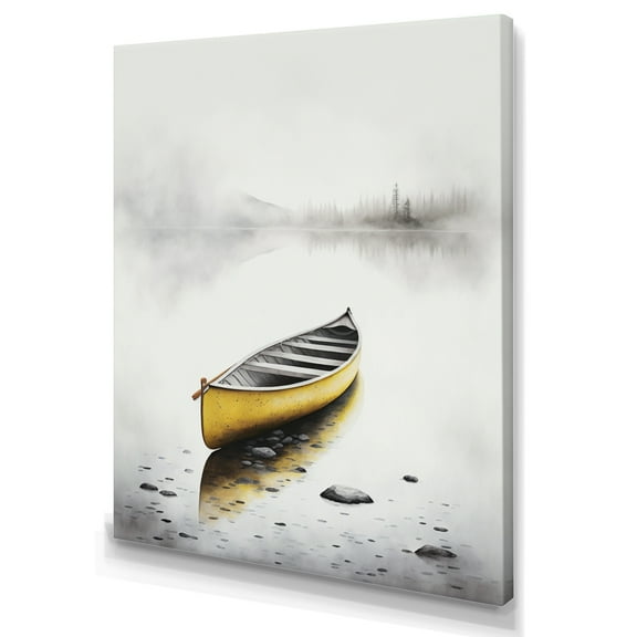 Designart Yellow Canoe On The Lake I Canvas Wall Art