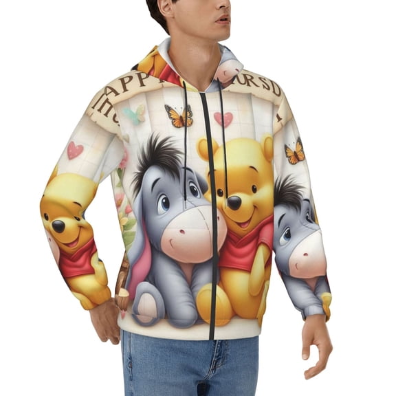 Winnie The Pooh Men's Full Zip Sweatshirt ,No Hood Hoodies Casual Lightweight Cotton Pocket Hoody, Men Women Casual Hiking