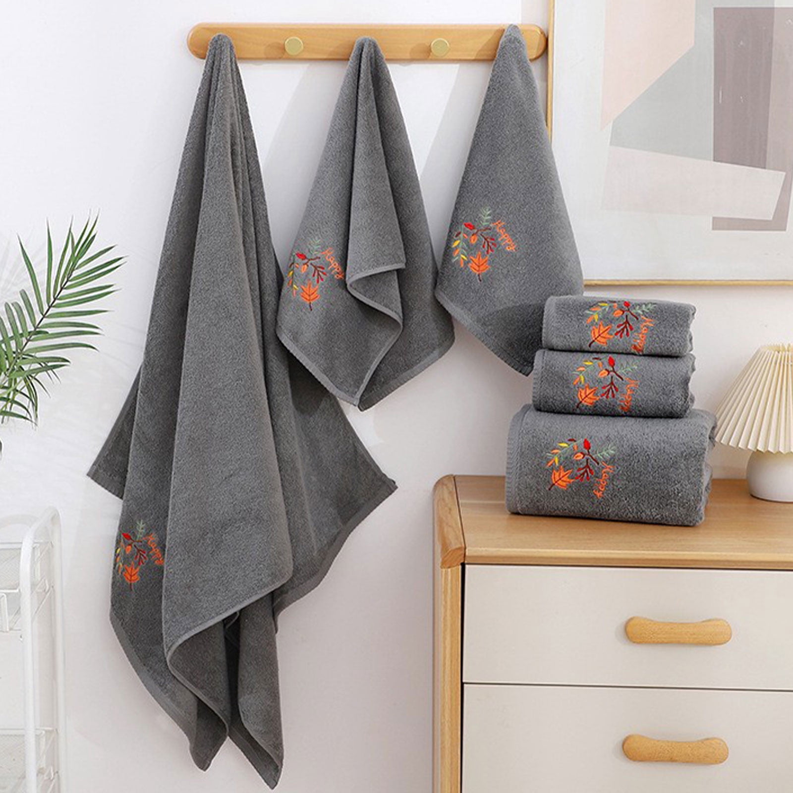 Xuniizn Bath Towels, Bath Towel Set for Halloween Decor, Cottons 2 Bath Towels + 2 Towels + 2 Square Towels, Hand Towels for Bathroom, Soft Face Towels for Holiday, Halloween Decoratives, Gray