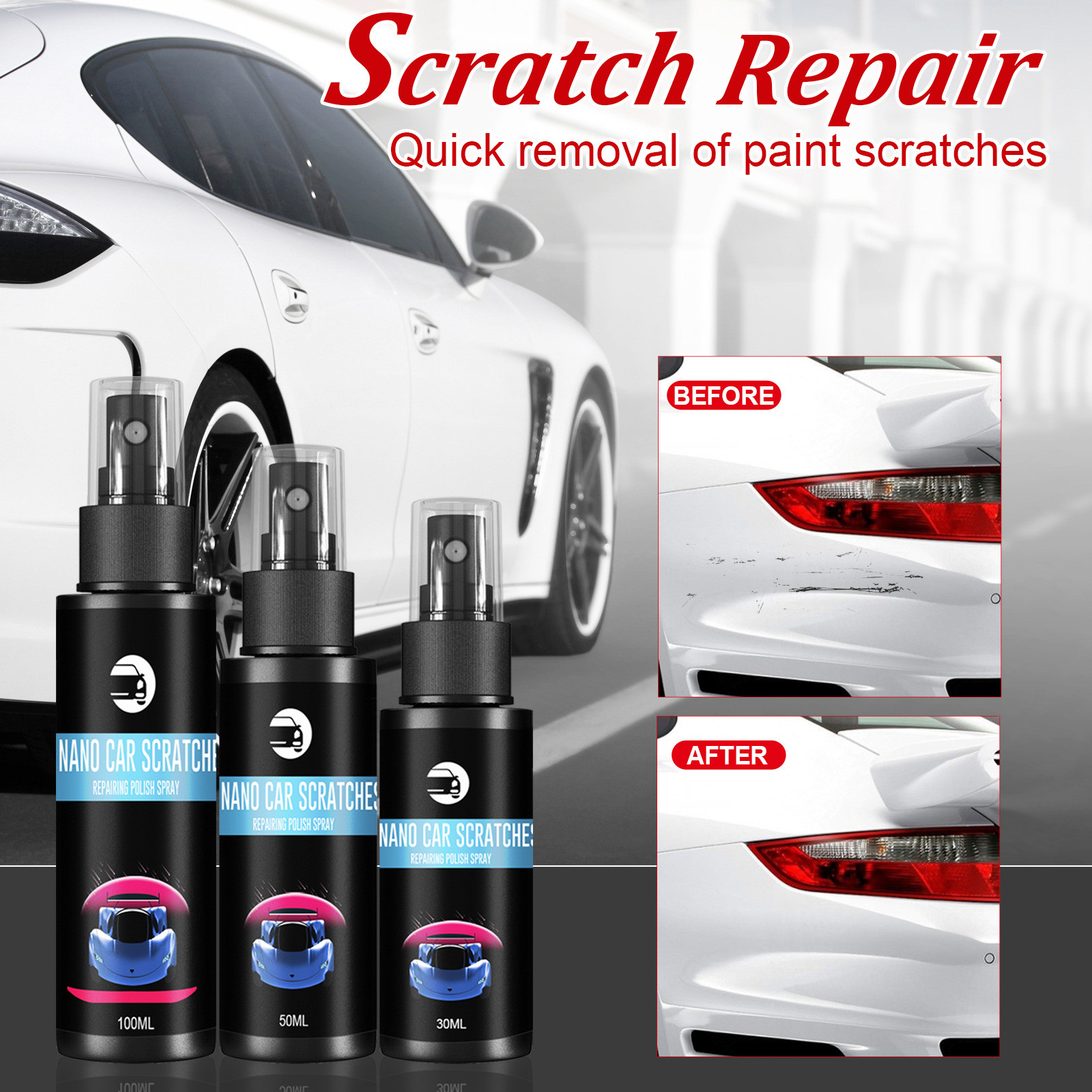 XMMSWDLA Car Scratch Remover - Scratch Remover for Vehicles -Nano repair  spray- Car Polish Diamond Clear Car Paint Scratch Repair（100ml x sponge） 