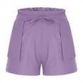 thumbnail image 7 of Hvot&aat Women's Summer Linen Shorts Ruffles Drawstring Elastic Waist Shorts Pocket Outward Turned Beach Shorts, 7 of 7