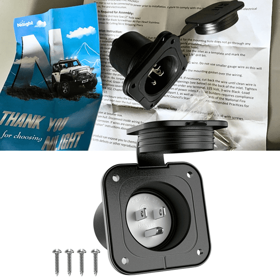 Nilight 15 Amp 125V Grounding Power Inlet for RV Motorhome Generator AC Outlet