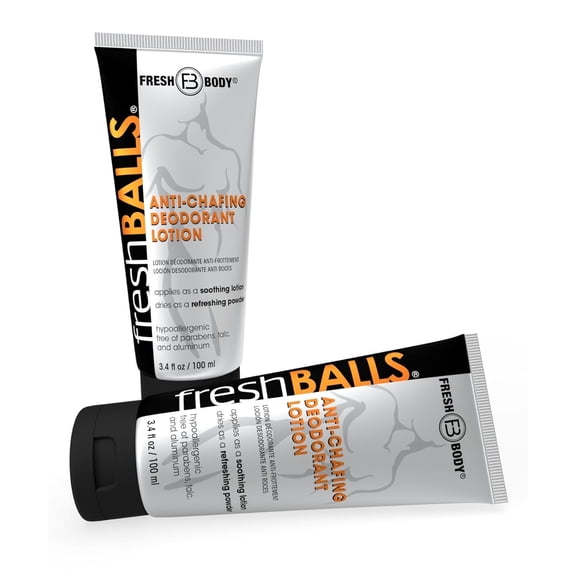 Fresh Balls Lotion, 3.4 fl oz - (2 Pack) Men's Anti Chafing Cream to Powder - Ball Deodorant and Hygiene for Groin Area for Men - No Aluminum or Talc