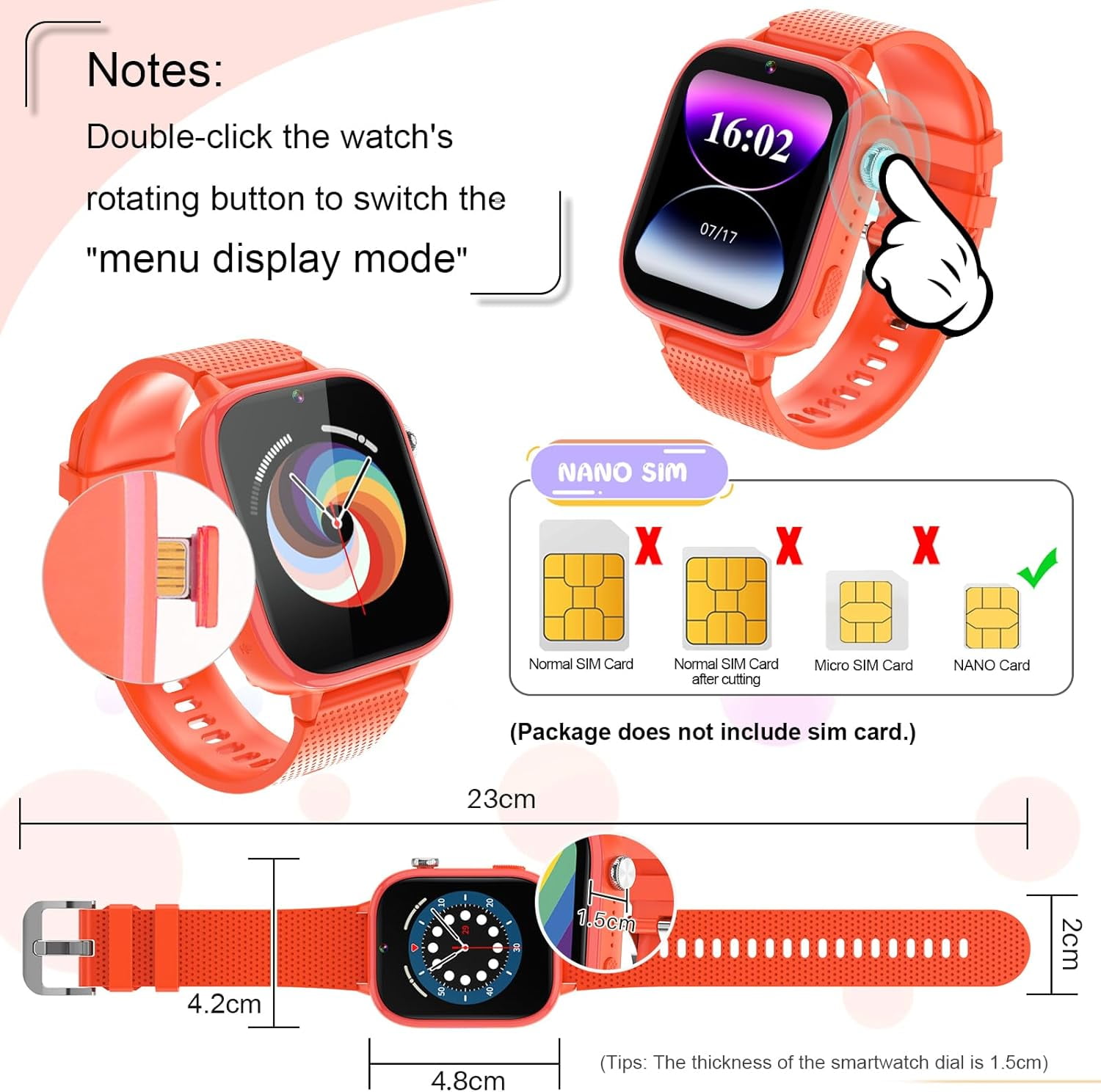 SHANNA 4G Kids Smart Watch GPS Tracker - Smartwatch with 2-Way Call Video Calling Voice Chat SOS Class Mode Pedometer Puzzle Games Wi-Fi Touch Screen Alarm Clock Smartwatches for Boys Girl, Orange